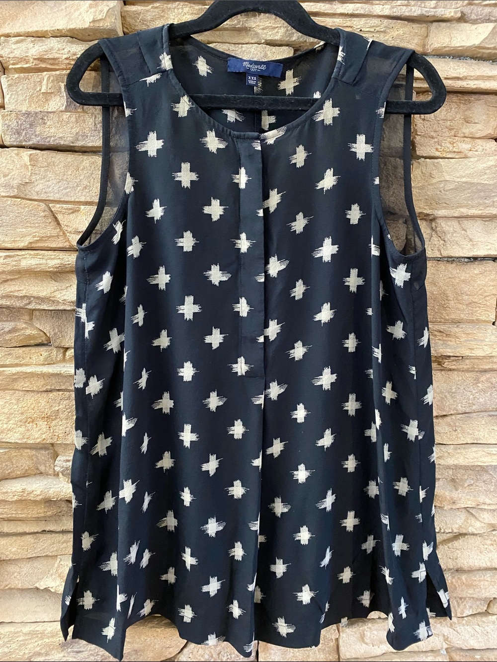 Madewell Black Geometric Print Sleeveless Blouse Minimalist Top XXS